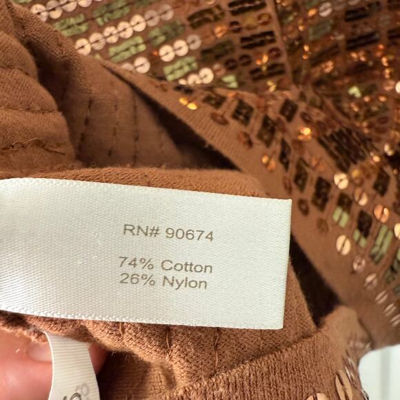 Boston Proper Allover Sequin Sweater Copper V-Neck 3/4 Sleeve Size M Party Top - Picture 5 of 5
